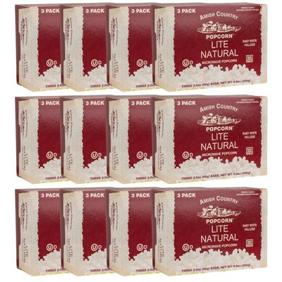 Amish Country Popcorn | Old Fashioned Microwave Popcorn | Non-GMO, Gluten Free, Microwaveable and Kosher (Lite Natural White Hulless, 36 Bags)