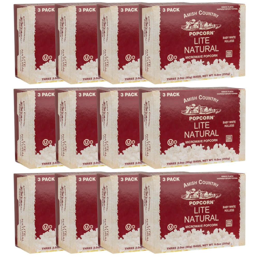 Amish Country Popcorn | Old Fashioned Microwave Popcorn | Non-GMO, Gluten Free, Microwaveable and Kosher (Lite Natural White Hulless, 36 Bags)