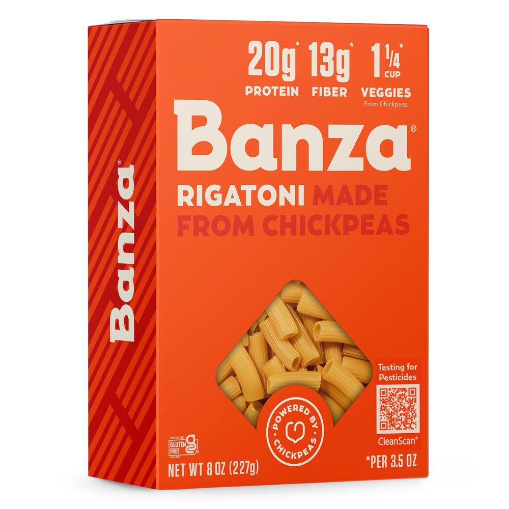 Banza Rigatoni Pasta from Chickpeas - Gluten Free, High Protein, and Lower Carb Protein Rigatoni Chickpea Pasta - 8oz