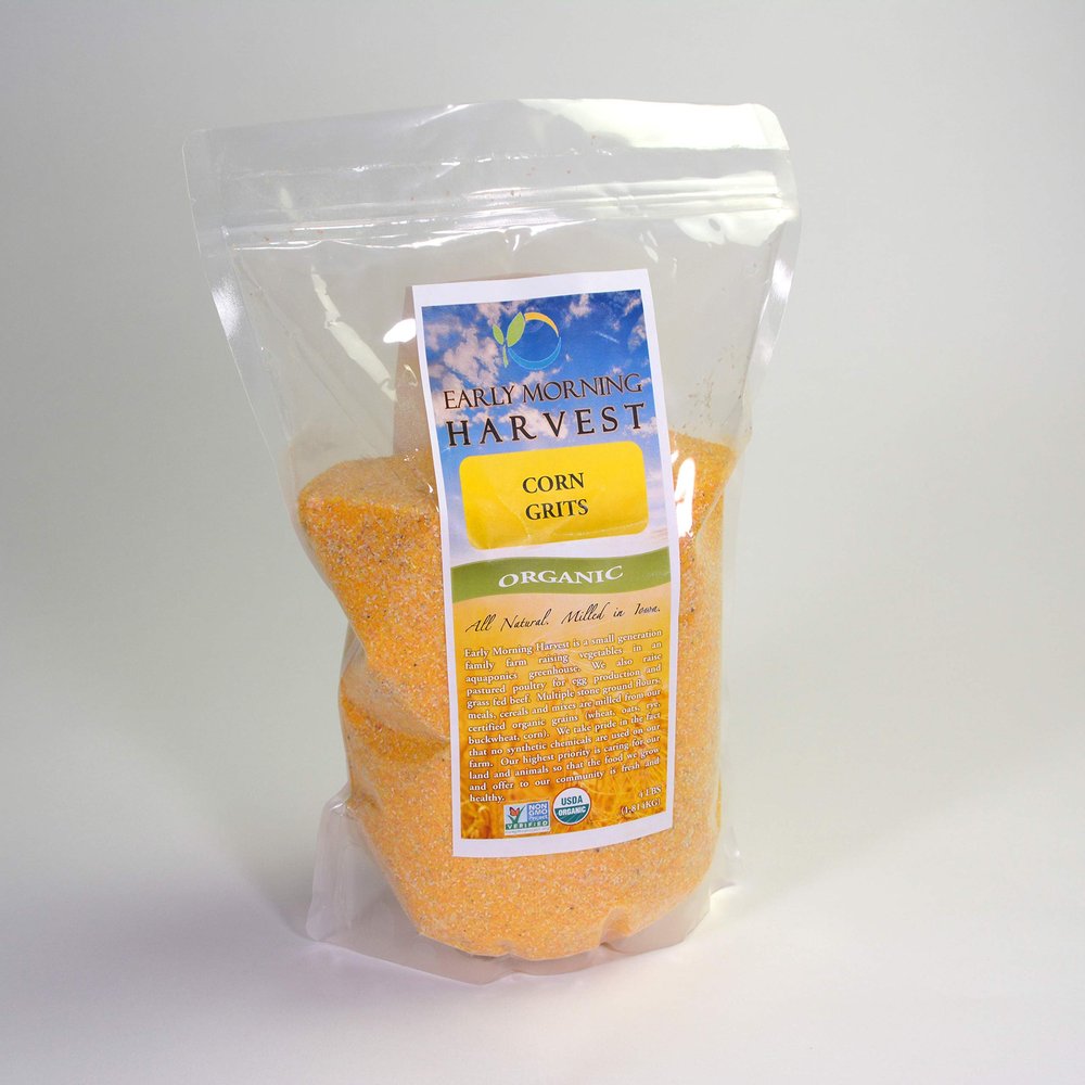 Early Morning Harvest Organic Corn Grits - Made from Non-GMO Yellow Corn - Authentic, Old Fashioned Grits for Cereal, Porridge & Polenta, USA-Grown, Small Batch Ground, Stone Ground, Certified Organic GMO Free (2, Pounds)