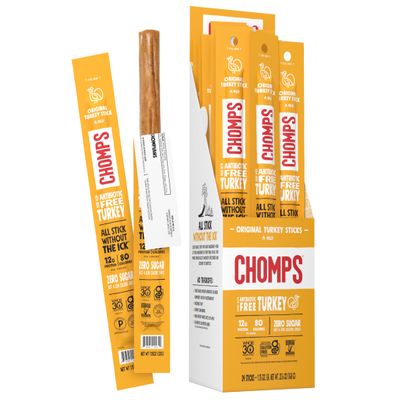 Chomps Original Turkey Jerky Snack Sticks Keto Paleo Whole30 Approved Gluten Free 1.15oz (24 Pack)