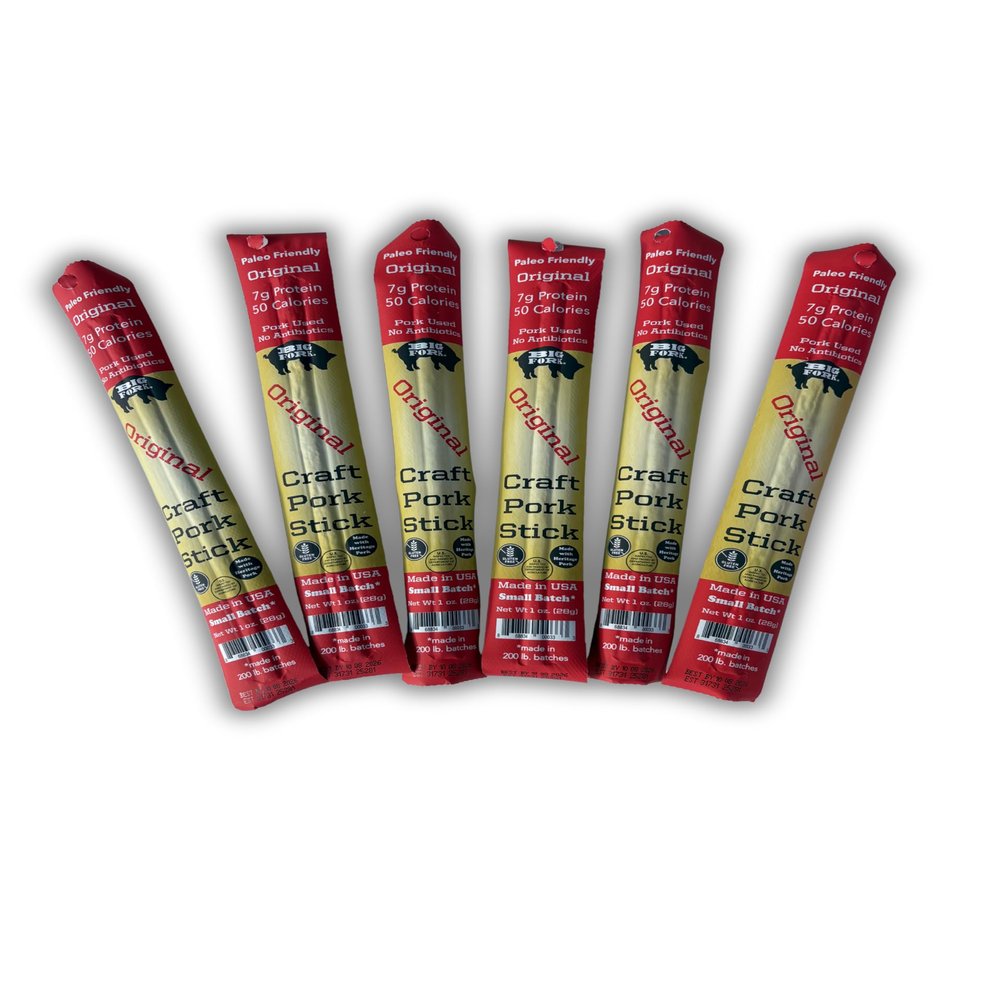 Big Fork Original Pork Snack Sticks Small Batch, Hickory-Smoked Meat Sticks | 100% Berkshire Pork | Keto, Paleo, Gluten-Free, High-Protein Snack | 6 Count (1 oz Each)