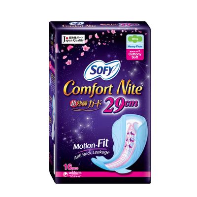 Sofy Body Fit Night Slim Wing Pads-Comfort Nite Cotton Soft 29cm 16S, Instant & Speedy Absorption with Raised Center