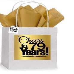 Celebrate Next 79th Cheers Birthday/Anniversary White and Gold Themed Small Party Favor Gift Bags Tags -12pack