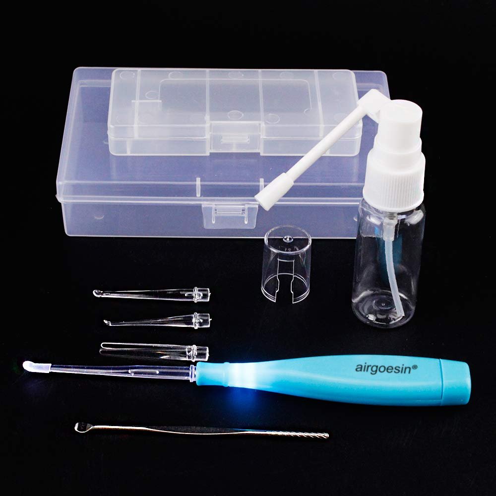 Airgoesin Upgraded Tonsil Stone Removing Tool with LED Light Pick, Blue, 4 Tips + Mist Pump Bottle (Empty), Oral Care Clean with Case
