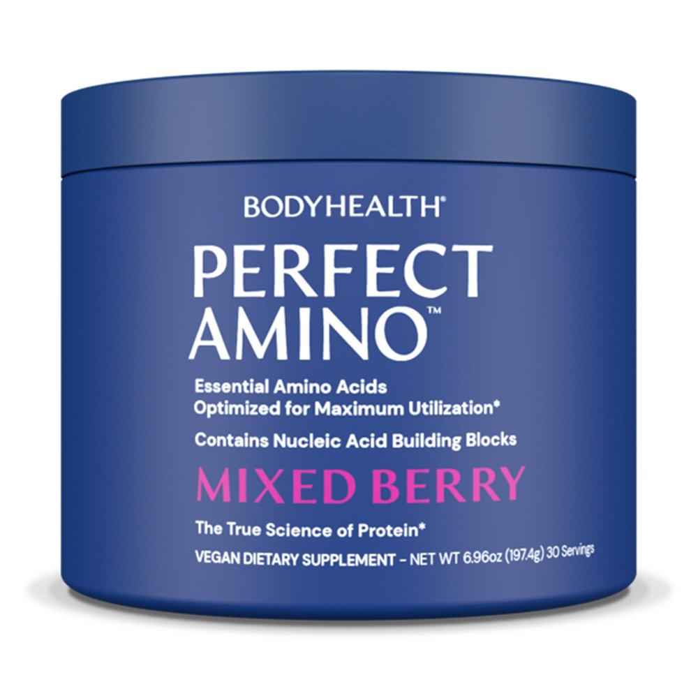 BodyHealth PerfectAmino Powder - BCAA and EAA Powder for Pre and Post Workout - Amino Acid Energy Drink for Men and Women to Support Lean Muscle and Recovery - Mixed Berry - 30 Servings