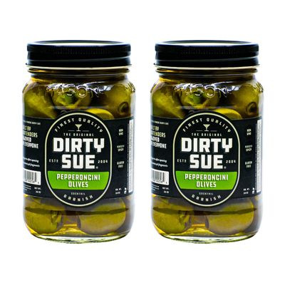 Dirty Sue Stuffed Olives and Onions - Set of 2 16 oz Jars (Pepperoncini Stuffed Green Olive)