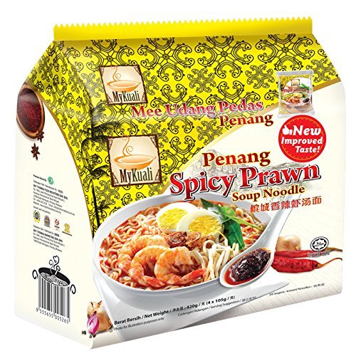 8-pack MyKuali / Malaysia Best Brand / Penang Prawn Noodle / Strong Prawn Flavor, Thick Hearty Broth Spicy Mouthfeel from Food Heaven, Penang Malaysia (105g/pack)