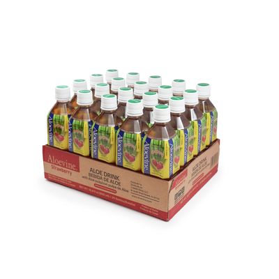 Aloevine Aloe Vera Drink Strawberry  DRINK ALOE Juice with Real Aloe Chunks | Healthy Plant-Based Korean Beverage | Aloe Vera Juice | 16.9 oz Bottles (20 Pack)