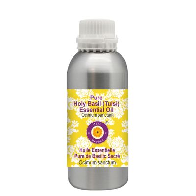 Deve Herbes Pure Holy Basil (Tulsi) Essential Oil (Ocimum Sanctum) Steam Distilled 300ml (10 oz)