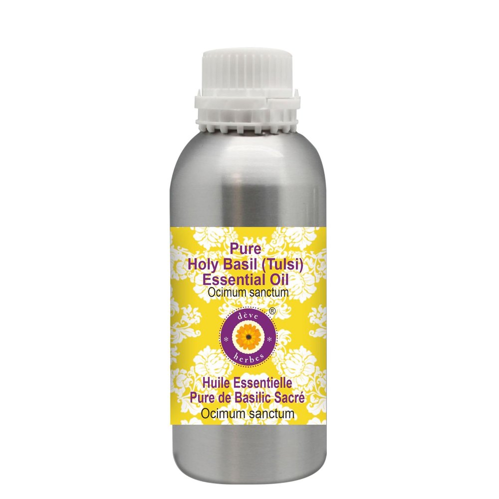 Deve Herbes Pure Holy Basil (Tulsi) Essential Oil (Ocimum Sanctum) Steam Distilled 300ml (10 oz)