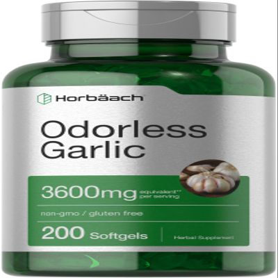 Horbach Odorless Garlic Softgels | 200 Count | Ultra Potent Garlic Extract | Non-GMO & Gluten Free Supplement