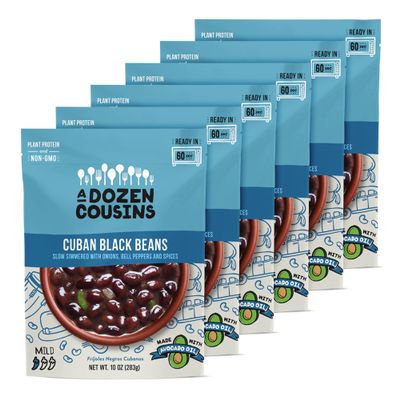 A Dozen Cousins Vegan Black Beans 6pk, Seasoned Healthy Microwave Cuban Black Beans in Avocado Oil, Ready to Eat Prepared Food, Easy Plant Protein with Fiber, Gluten Free Quick Meal, Clean Ingredients