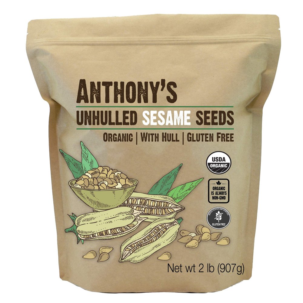 Anthony's Sesame Seeds, 2 lb, Unhulled, Batch Tested and Verified Gluten Free, With Hull, Keto Friendly