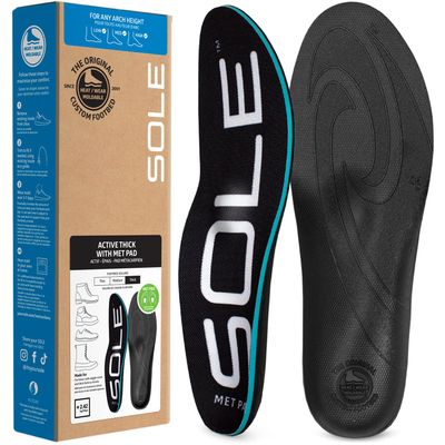 SOLE Active Thick + Met Pad Insoles - Custom Moldable Orthotic Support for Any Arch Type, Plantar Fasciitis Relief - Mens Size 11/Womens Size 13, Met Pads, 1 Pair