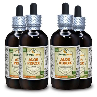 Aloe Ferox (Aloe Ferox) Tincture, Dried Leaf Liquid Extract (Brand Name: HerbalTerra, Proudly Made in USA) 4x4 fl.oz (4x120 ml)