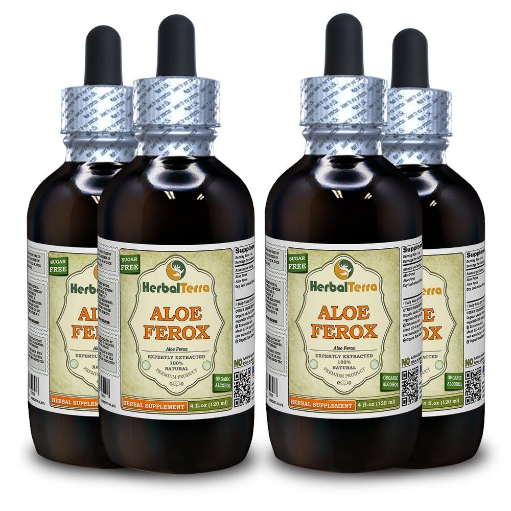 Aloe Ferox (Aloe Ferox) Tincture, Dried Leaf Liquid Extract (Brand Name: HerbalTerra, Proudly Made in USA) 4x4 fl.oz (4x120 ml)