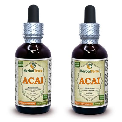 Acai (Euterpe oleracea) Tincture, Organic Berries Liquid Extract (Brand Name: HerbalTerra, Proudly Made in USA) 2x2 fl.oz (2x60 ml)