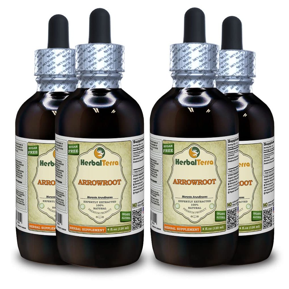 Arrowroot (Maranta Arundinacea) Tincture, Dried Root Liquid Extract (Brand Name: HerbalTerra, Proudly Made in USA) 4x4 fl.oz (4x120 ml)