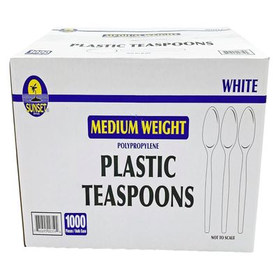 Sunset Medium Weight Bulk White Plastic Teaspoons, 1000 pieces