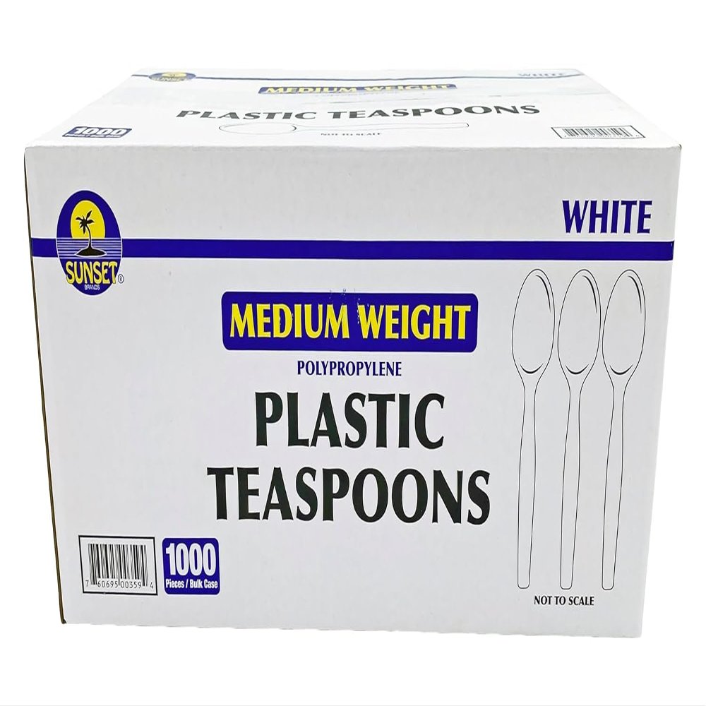 Sunset Medium Weight Bulk White Plastic Teaspoons, 1000 pieces