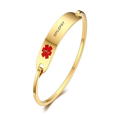 VNOX Epilepsy Medical Alert Safety ID Gold Plated Stainless Steel Cufff Bangle Bracelet for Unisex,8.0"