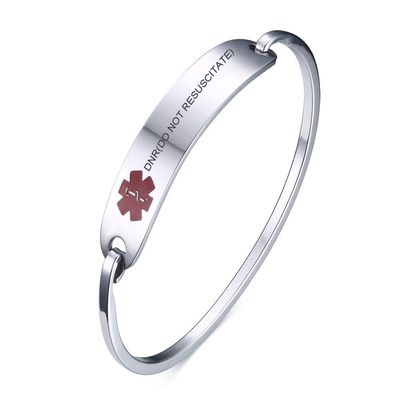 VNOX Medical Alert Emergency Jewelry DNR(DO NOT RESUSCITATE) Stainless Steel Cufff Bangle Bracelet,6.3-7.5"