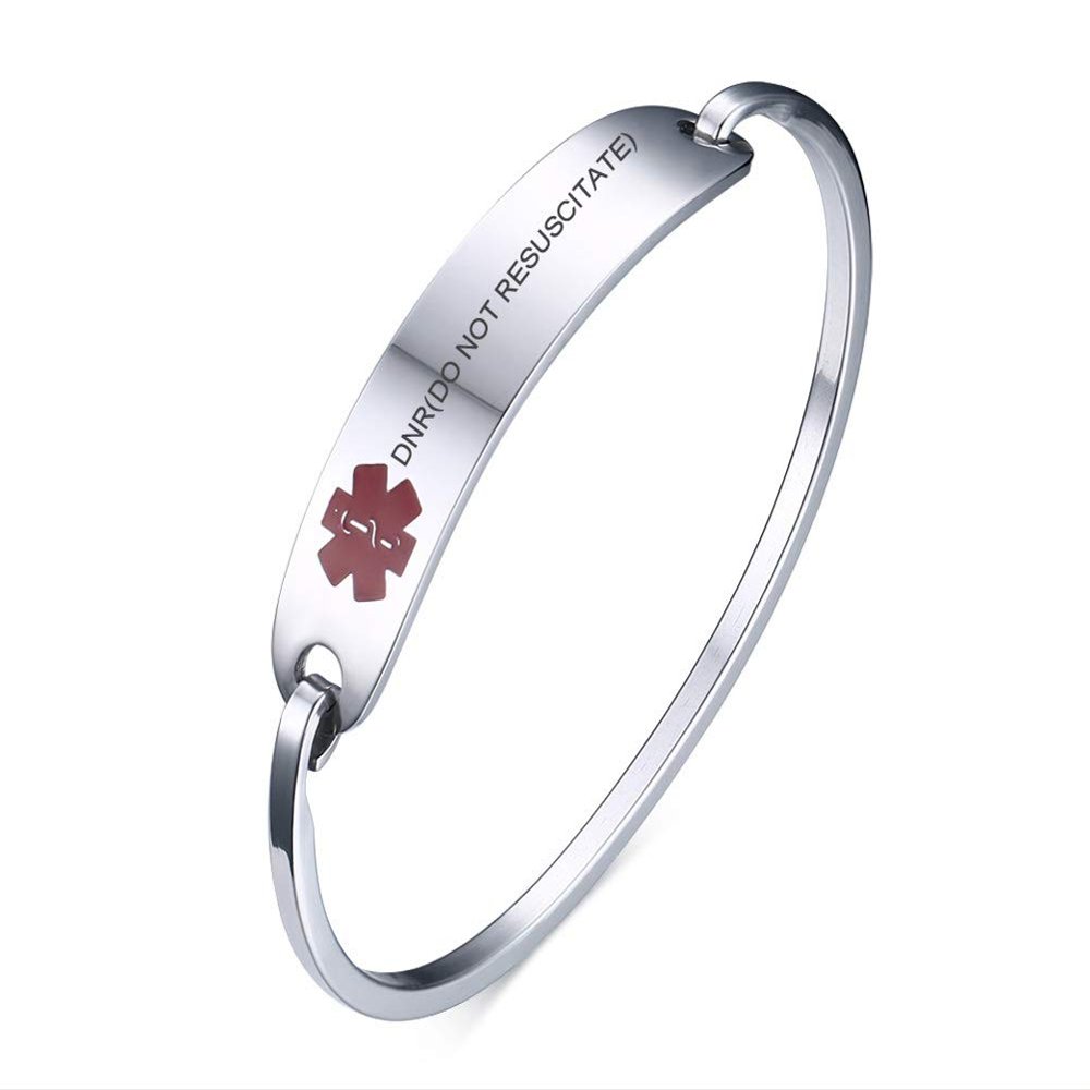 VNOX Medical Alert Emergency Jewelry DNR(DO NOT RESUSCITATE) Stainless Steel Cufff Bangle Bracelet,6.3-7.5"
