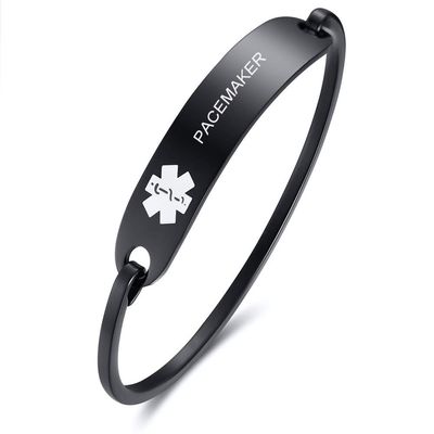 VNOX PACEMAKER Medical Alert ID Black Stainless Steel Emergency Cufff Bangle Bracelet for Women,5.7-6.9"