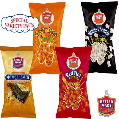 Better Made Special Variety Pack Popcorn - Pack of (8) - 2.75oz Bags 2 Each Movie Theater Butter, White Cheddar, Cheddar Cheese, Hot Cheese Popcorn Variety Pack