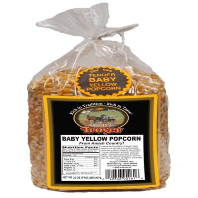 Amish Popcorn Gluten Free, NON GMO Tender Baby Yellow Popcorn by Troyer Farms - 2 lb. Bag