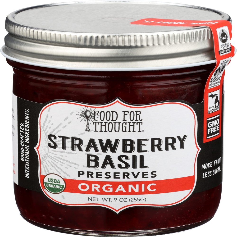 Food For Thought, Preserves Strawberry Basil Organic, 9 Ounce