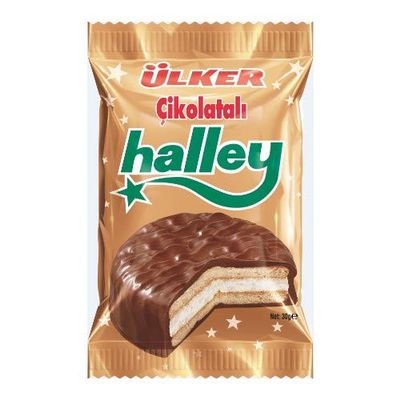 Ulker Chocolate Marshmallow Cookies - Halley Chocolate Covered Marshmallow Sandwich, 30gr x 24 pcs