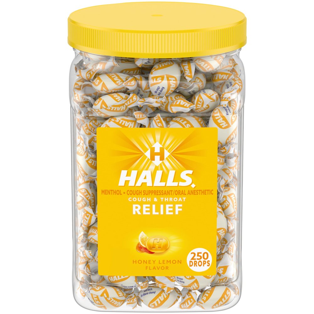 HALLS Relief Honey Lemon Cough Drops, Bulk Cough Drops, 250 Drops