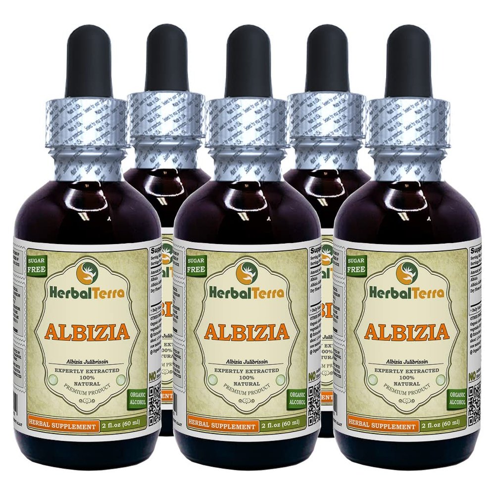 Albizia (Albizia julibrissin) Tincture, Dried Flower Liquid Extract (Brand name: HerbalTerra, Proudly made in USA) 5x2 fl.oz (5x60 ml)