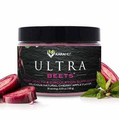 KaraMD UltraBeets | Delicious Beetroot Superfood Powder | Natural Vegan Friendly, Non-GMO & Gluten Free Nitric Oxide Booster Supplement | Supports Circulation & Energy (30 Concentrated Servings)