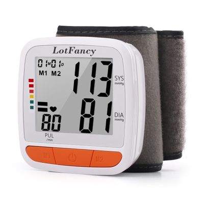 LotFancy Wrist Blood Pressure Monitor, Adjustable Cuff (4.9-8.1), 2 Users, 180 Reading Memory, Automatic Digital BP Monitor with Irregular Heartbeat Detector