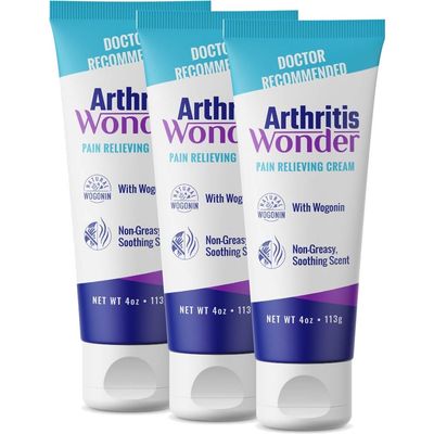 Arthritis Wonder Pain Relief Cream, 4 oz Arthritis Pain Relief Cream for Hand, Knee, Foot and Wrist Joints Fast-Acting, Deep Penetrating, Non-Greasy Formula with Natural Wogonin - 3 Pack