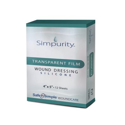Simpurity Transparent Film Wound Dressing - 4"x5" Individual Pack - Silicone Medical Pads Wound Care - Transparent Adhesive Dressing Waterproof - Silicone Medical Supplies for Wound Care