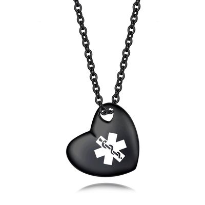 LinnaLove Free engraving Heart medical alert necklace Stainless steel fashion heart medical id necklace for women-BK