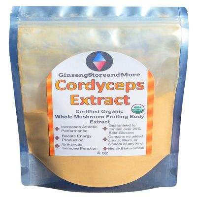 4oz Organic Cordyceps Mushroom Extracted From Real Mushroom Fruiting Bodies from Nammex | >30% Beta-Glucans | Cordyceps Militaris | -Glucan for Energy, Immune System, Athletic Performance