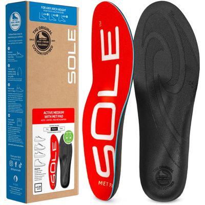 SOLE Active Medium + Met Pad Insoles - Custom Moldable Orthotic Support for Any Arch Type, Plantar Fasciitis Relief - Mens 7/Womens 9, 1 Pair