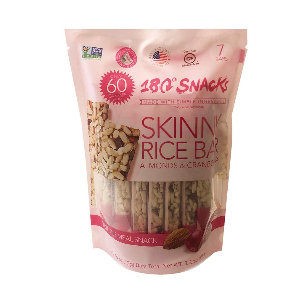 180 Snacks Skinny Almond and Rice Bar with Himalayan Salt 2 Pack (Cranberry)