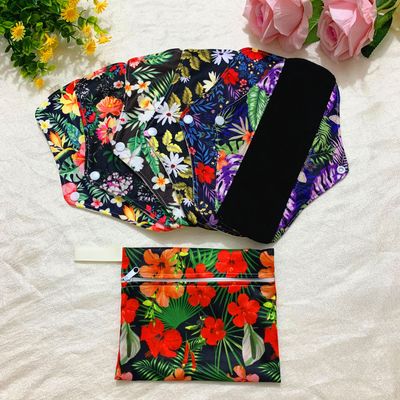7 Pcs Resuable Menstrual Pad Sets Including 1Pc Mini Wet Bag and 6Pcs Regular Flow Menstrual Pads Waterproof Mama Cloth Sanitary Napkins
