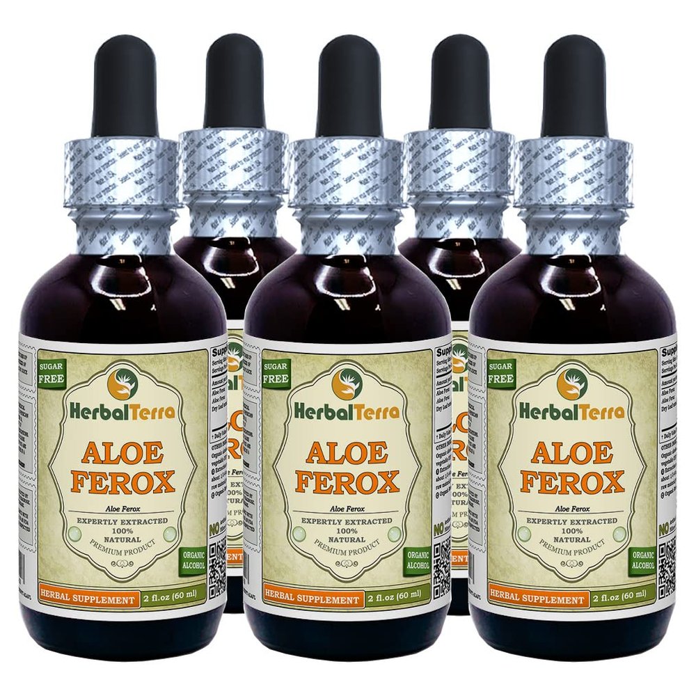 Aloe Ferox (Aloe Ferox) Tincture, Dried Leaf Liquid Extract (Brand Name: HerbalTerra, Proudly Made in USA) 5x2 fl.oz (5x60 ml)