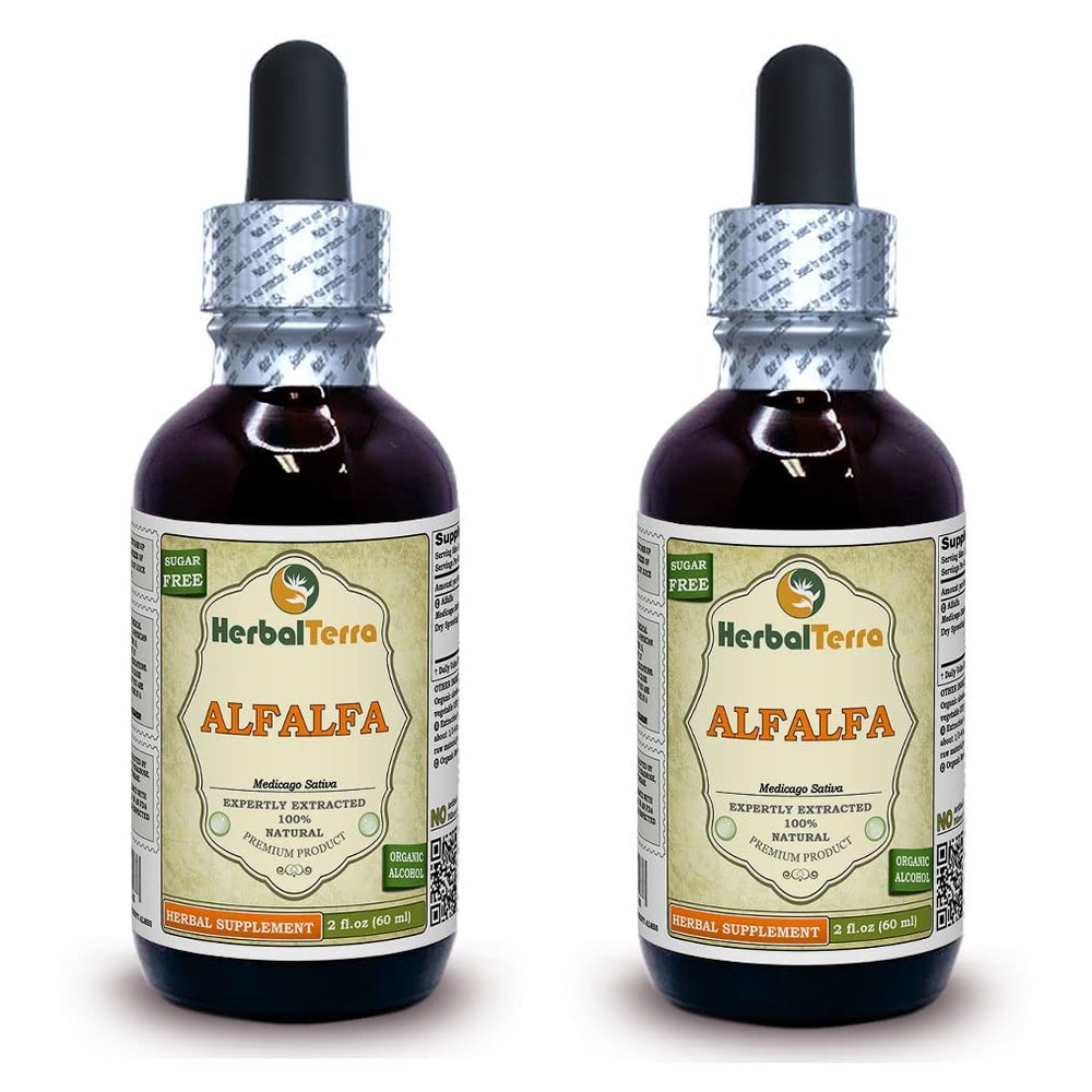 Alfalfa (Medicago Sativa) Tincture, Sprouting Seeds Liquid Extract (Brand Name: HerbalTerra, Proudly Made in USA) 2x2 fl.oz (2x60 ml)