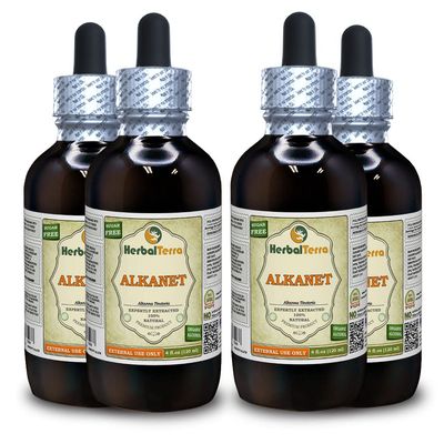Alkanet (Alkanna Tinctoria) Tincture, Dried Root Liquid Extract (Brand name: HerbalTerra, Proudly made in USA) 4x4 fl.oz (4x120 ml)