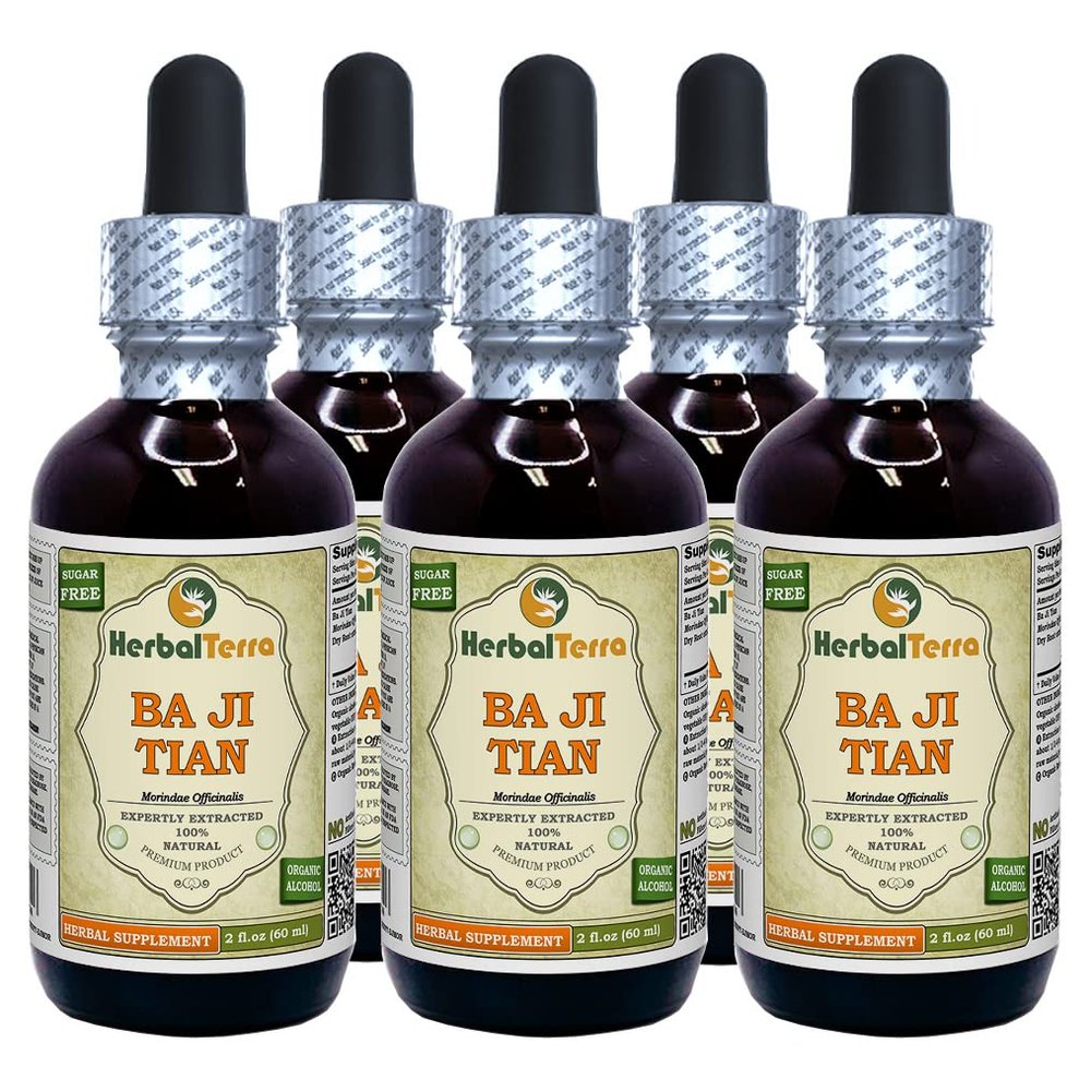 Ba Ji Tian, Morinda (Morindae Officinalis) Tincture, Dried Root Liquid Extract (Brand Name: HerbalTerra, Proudly Made in USA) 5x2 fl.oz (5x60 ml)