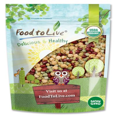 Food to Live Organic Crunchy Mix of Sprouting Beans, 5 Pounds - Non-GMO, Kosher, Non-Irradiated, Vegan, Raw, Dried, Bulk - Organic Green Peas, Adzuki, Lentil, Garbanzo