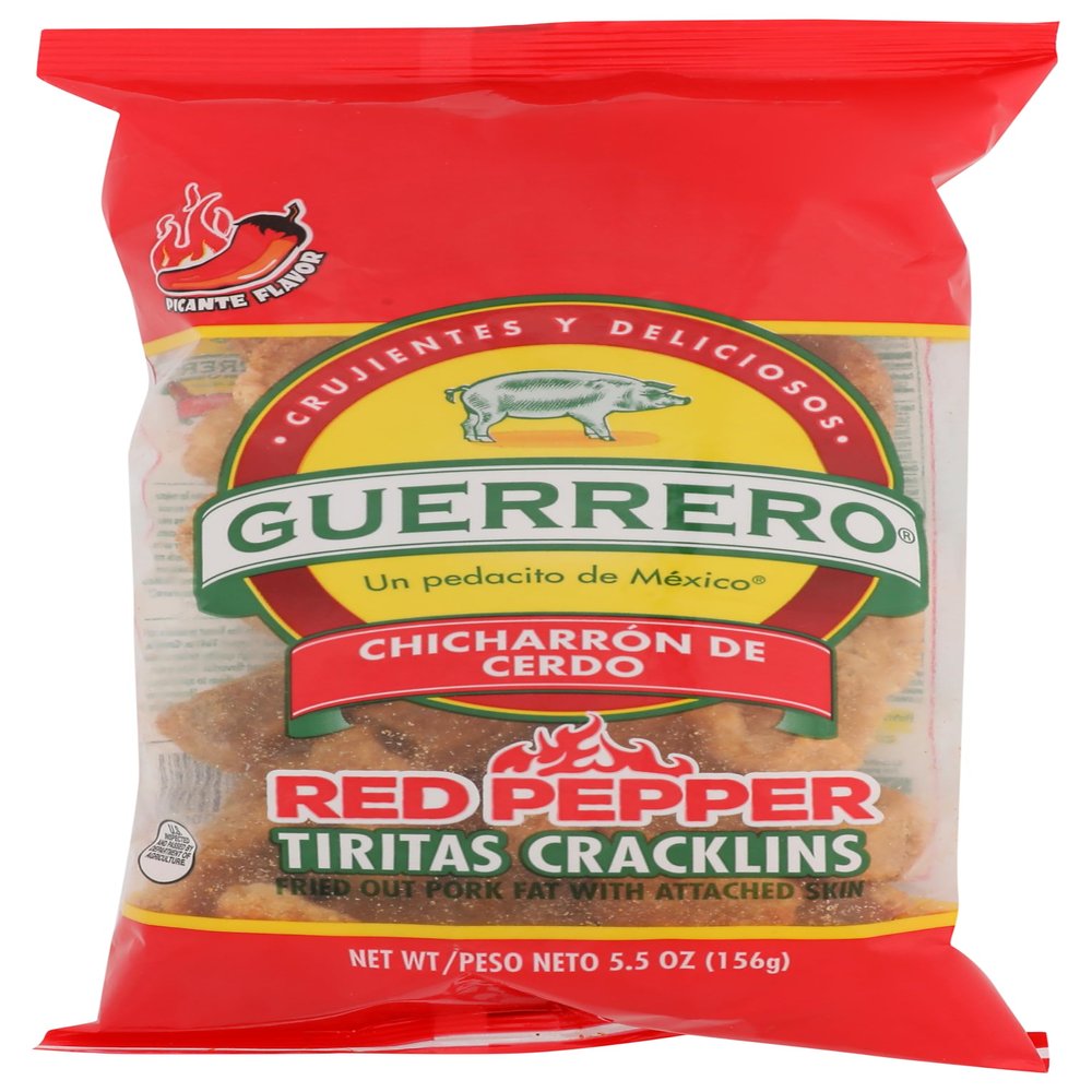 Guerrero Tender Cracklin Chicharrones Red Pepper Cracklins 5.5oz Bag